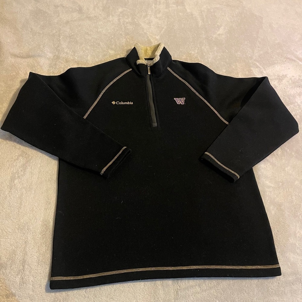 University of Washington Huskies Columbia Mens 1/4 Zip Fleece Pullover Black M‎